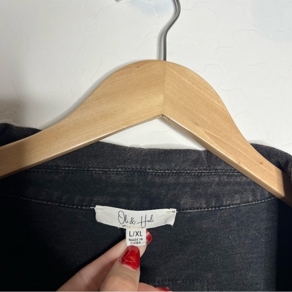 Oli & Hali Black Mixed Mineral Washed Short Sleeve Button Down Shirt Jacket - Picture 9 of 13